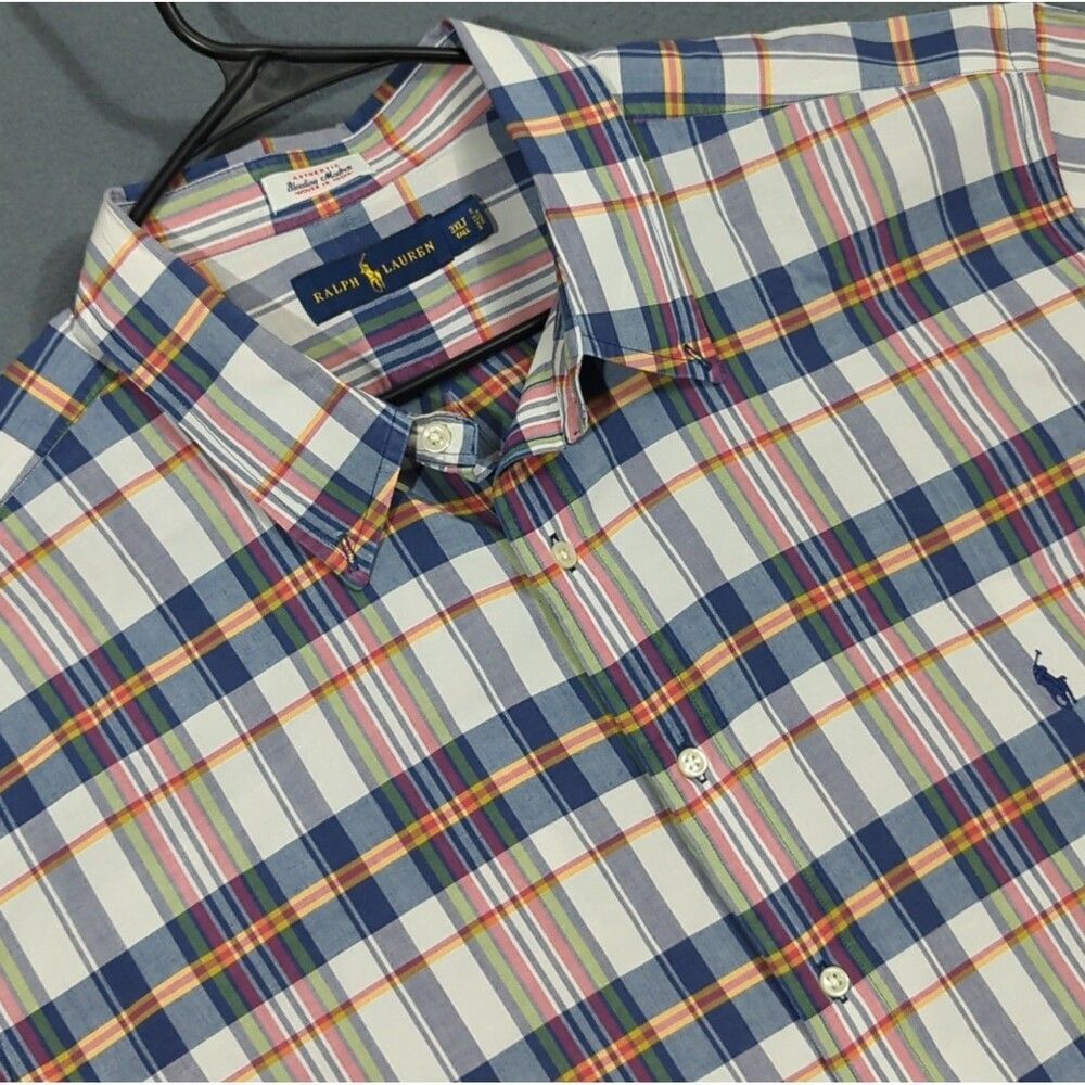 Ralph Lauren Shirt Men's 3XLT Bleeding Madras Plaid Cotton Short Sleeve